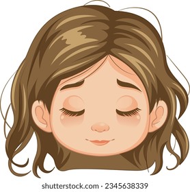 A vector cartoon illustration of a girl with her eyes closed