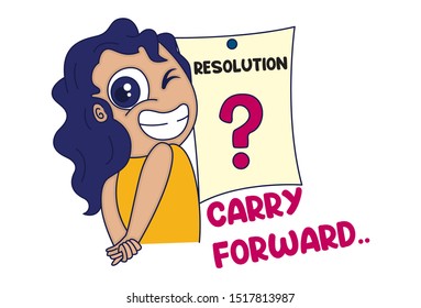 Vector cartoon illustration of girl making eyes. Lettering carry forward text. Isolated on white background.
