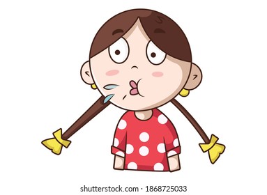 Vector cartoon illustration. Girl is making face. Isolated on white background.