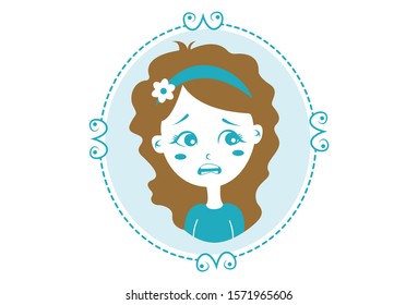 Vector cartoon illustration of girl in the mirror. Isolated on white background.