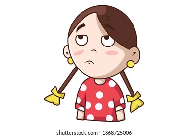 Vector cartoon illustration. Girl is upset. Isolated on white background.