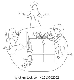 vector cartoon illustration of giving gift box, coloring book