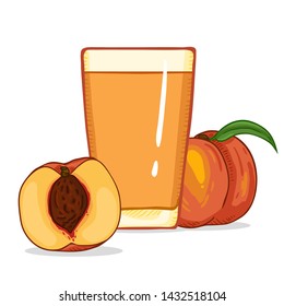 Vector Cartoon Illustration - Glass of Peach Juice
