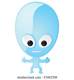 Vector cartoon illustration of a glossy blue alien