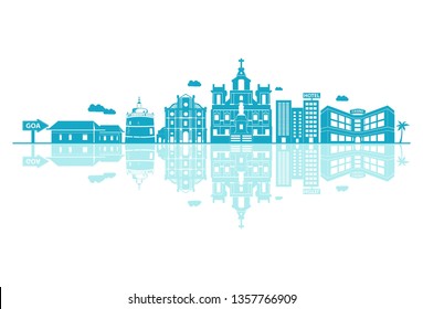 Vector cartoon illustration of Goa skyline. Isolated on white background.