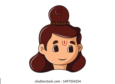 Vector cartoon illustration of God Rama face . Isolated on white background.