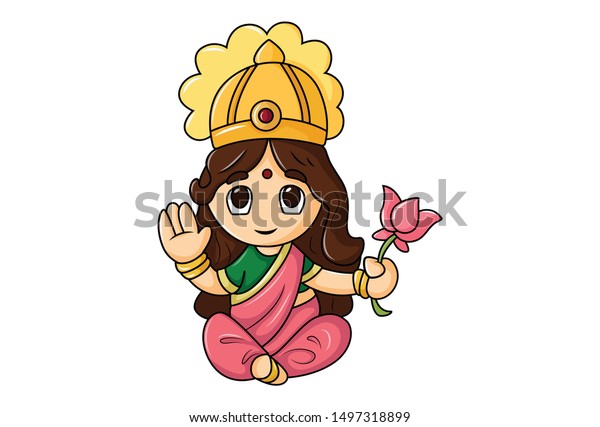 Vector Cartoon Illustration Goddess Lakshmi Isolated Stock Vector ...