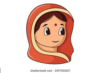 Vector cartoon illustration of goddess Sita. Isolated on white background.