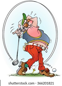 Vector cartoon illustration of a golf player in a strike