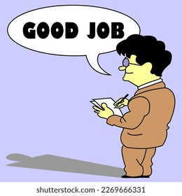 vector cartoon illustration with "good job" dialog