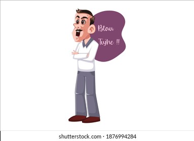 Vector cartoon illustration of grandfather. Btau Tujhe Hindi text translation - Tell you. Isolated on white background.