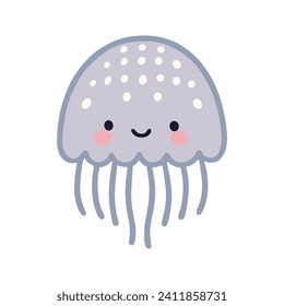 Vector cartoon illustration of a gray jellyfish with white speckles, which makes it smile and blush.