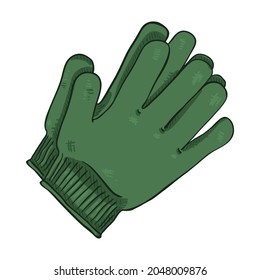 Vector Cartoon Illustration - Green Casual Woolen Gloves