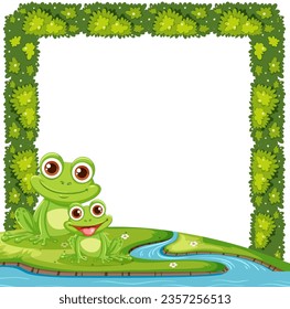 Dibujo vectorial de una rana verde en un cartel de frontera natural
