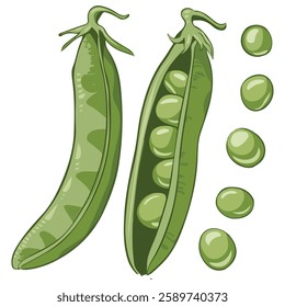 Vector Cartoon Illustration of Green Peas in Flat Design