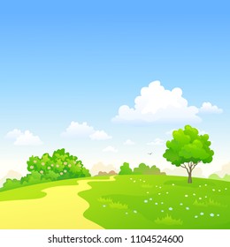 Vector cartoon illustration of a green summer landscape