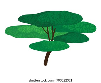 Vector cartoon illustration of green tree isolated against white background