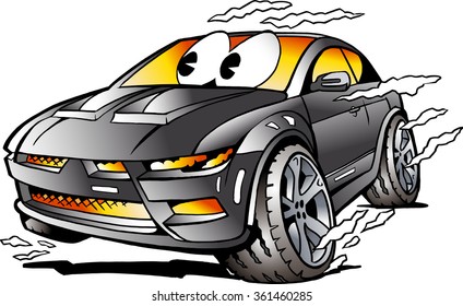Vector Cartoon illustration of a grey Sports Car Mascot racing in full speed