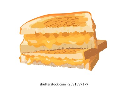 Vector cartoon illustration of grilled cheese Sandwich with melted cheddar cheese isolated on white. 