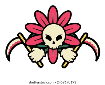 vector cartoon illustration of the grim reaper flower can be used for merch, poster, prints, stickers, and graphics