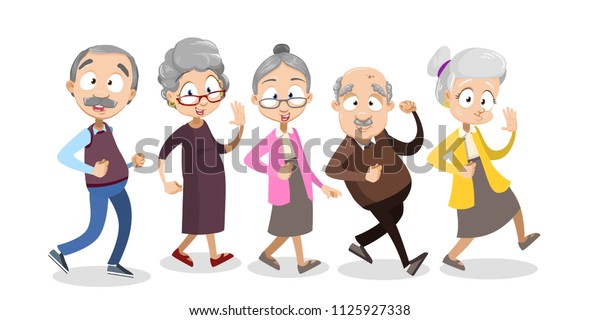 Vector Cartoon Illustration Group Aged Old Stock Vector Royalty Free