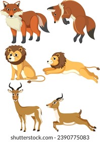 Vector cartoon illustration of a group of animals