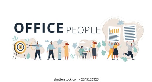 Vector cartoon illustration of Group of business workers working together. Partners stressing one of them at the office