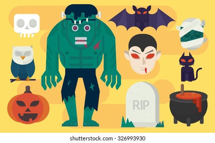 Vector cartoon illustration Halloween Elements