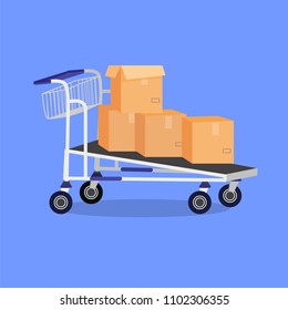 Vector cartoon illustration of hand cart with boxes. Prepared for animation