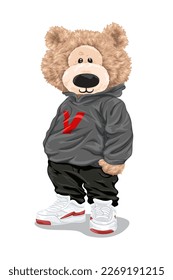 Vector cartoon illustration, hand drawn cute bear in casual style