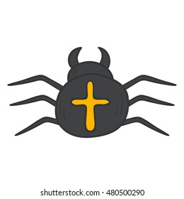 Vector cartoon illustration with hand drawn black isolated poisonous spider on white background. Exotic tropical insects icon. Vector spider isolated. Children book cover illustration
