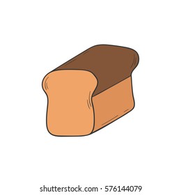 Vector cartoon illustration with hand drawn isolated bread on white background. Fresh wheat food icon. Bun object