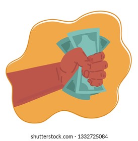 Vector cartoon illustration of Hand holding green money banknotes.