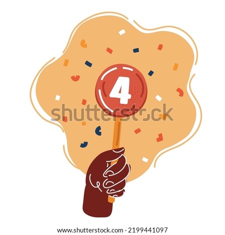 Vector cartoon illustration of hand holding four number