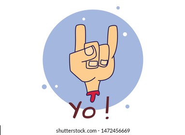 Vector Cartoon Illustration Of Hand Icon. Lettering Yo! Isolated On White Background.