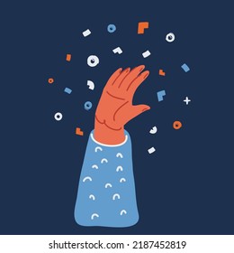 Vector cartoon illustration of Hand Raised Up over dark backround