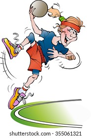 Vector Cartoon Illustration Of A Handball Girl Jumping