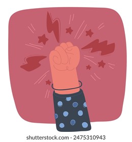 Vector cartoon illustration of hands clenched power strength