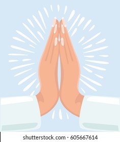 Vector cartoon illustration of hands folded in pray. Close up view.