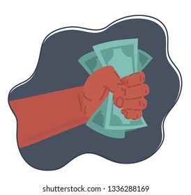 Vector cartoon illustration of Hands holding cash money. Object on dark background.