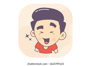 Vector cartoon illustration of happy boy. Isolated on white background.