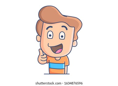Vector cartoon illustration of the happy boy showing thumbs-up. Isolated on white background.