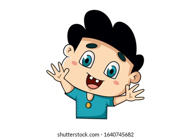 Vector cartoon illustration of the happy boy. Isolated on white background.