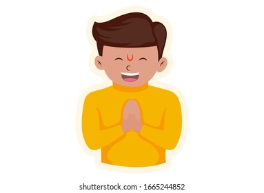 Vector cartoon illustration of happy boy. Isolated on white background. 