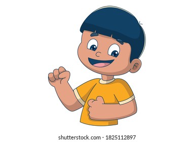 Vector cartoon illustration of a happy boy. Isolated on white background.