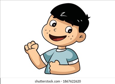 Vector cartoon illustration of a happy boy. Isolated on white background.