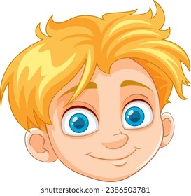 Dibujo vectorial de un niño feliz con cabello amarillo y ojos azules