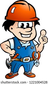 Vector Cartoon illustration of a Happy Construction Worker or Handyman