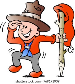 Vector Cartoon illustration of an happy Elf scouts there greetings