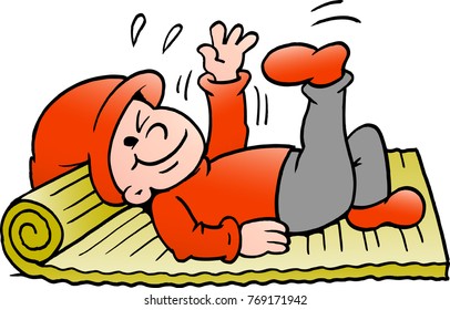 Vector Cartoon illustration of an happy Elf there doing gymnastics